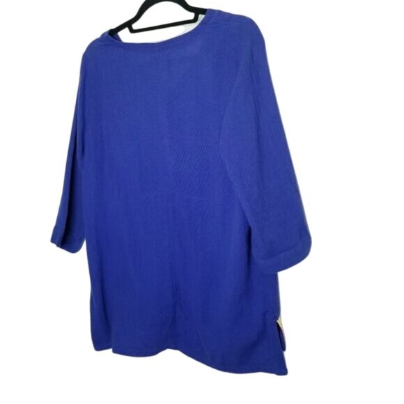Soft Surroundings Womens Blue Tunic Embroidered Floral Hem 3/4 Sleeves Boho M - Picture 2 of 10